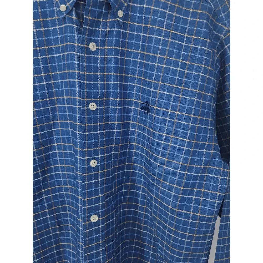 Brooks Brothers Non-Iron Supima Cotton Shirt Blue Tattersall Check Mens Small